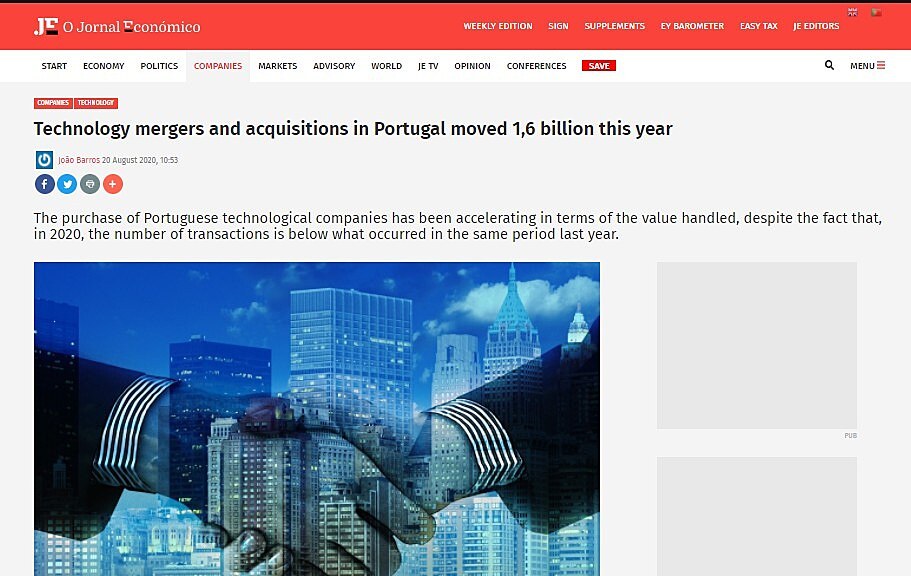 Technology mergers and acquisitions in Portugal moved 1,6 billion this year